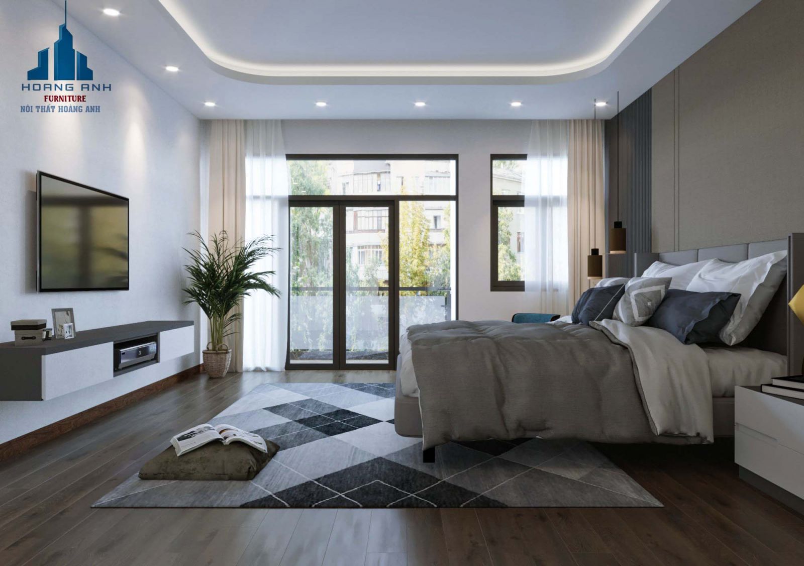 Thiết kế nội thất phòng ngủ Master được sử dụng gỗ MDF chống ẩm An Cường
